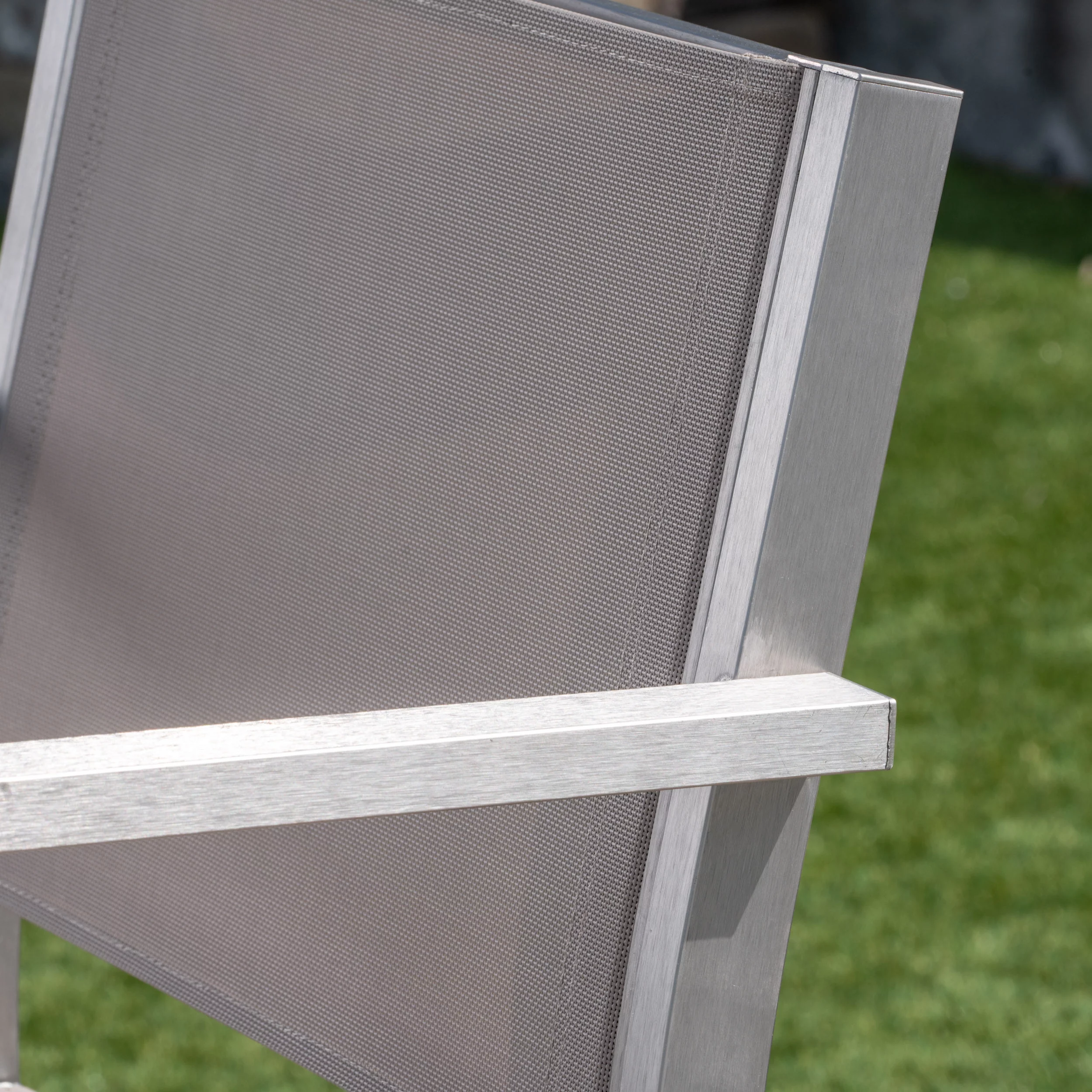 GDF Studio Crested Bay Outdoor Aluminum 30 Inch Barstools, Set of 4, Gray Mesh