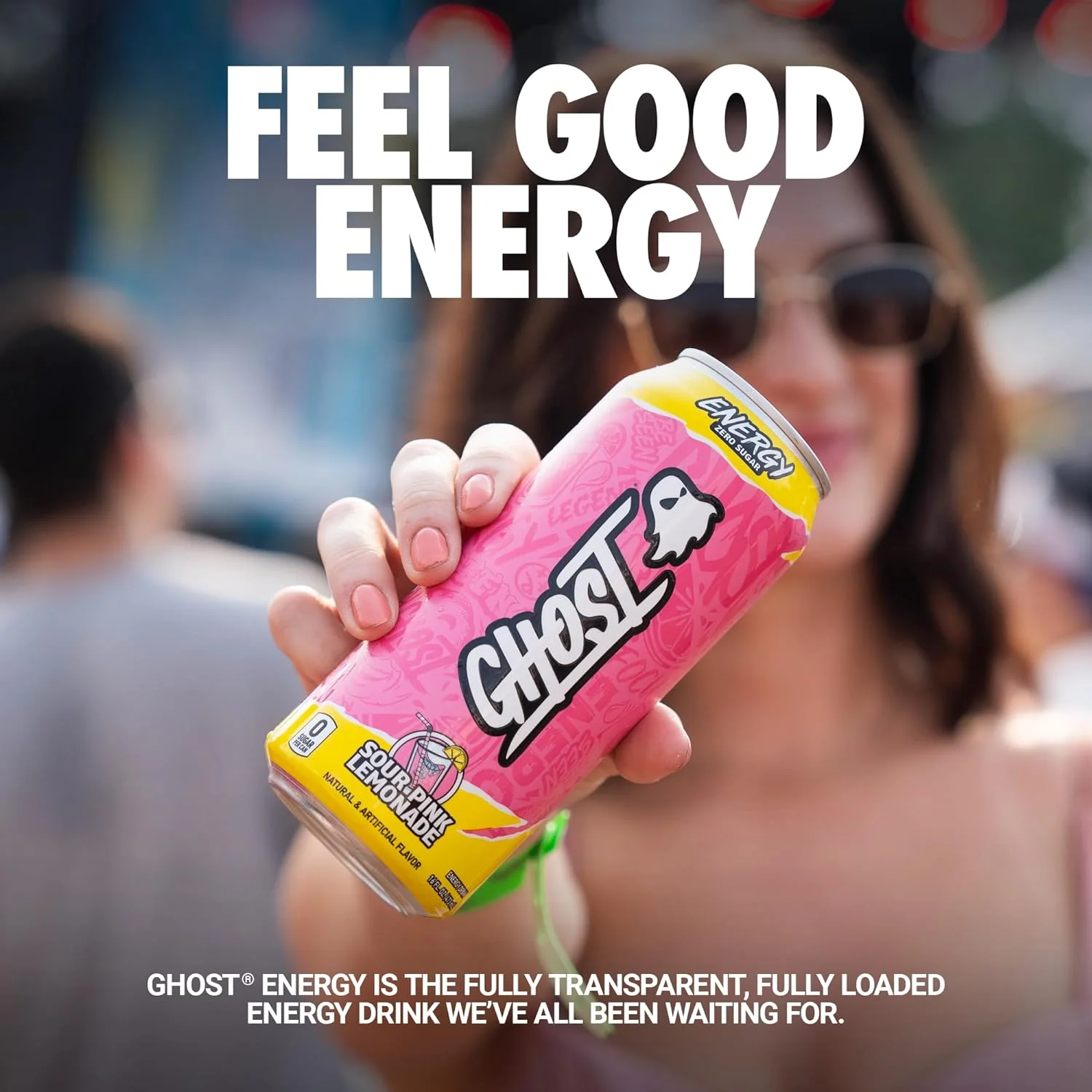 GHOST Zero Sugar Energy Drink, Sour Pink Lemonade, 16 oz Can, 12 Pk