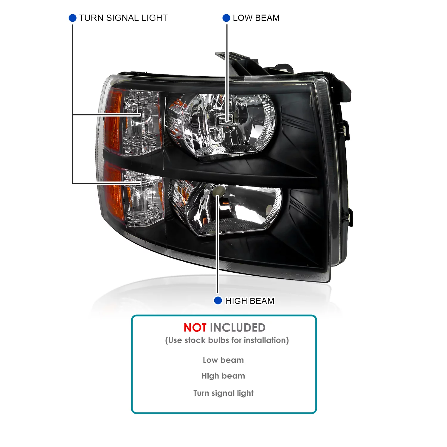 Spec-D Tuning Black Headlights Assembly Compatible with 2007-2013 Chevy Silverado 1500, 2007-2014 2500HD 3500HD, L+R Pair Head Light Lamp