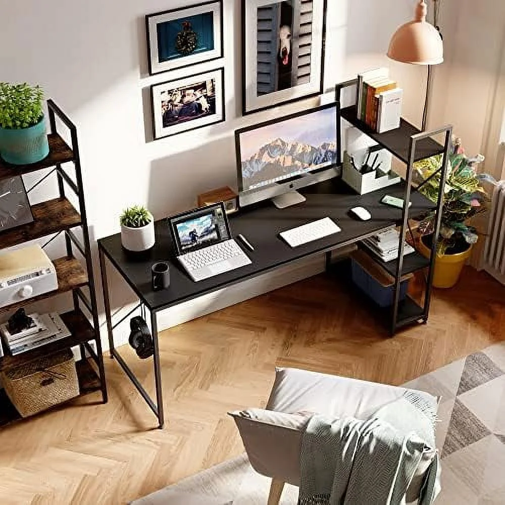 FDSHOIYN Computer Desk with Shelves - 47 Inch Small Space Home Office Desks with Bookshelf for Study Writing and Work - Plenty Leg Room and Easy Assemble  Wash White