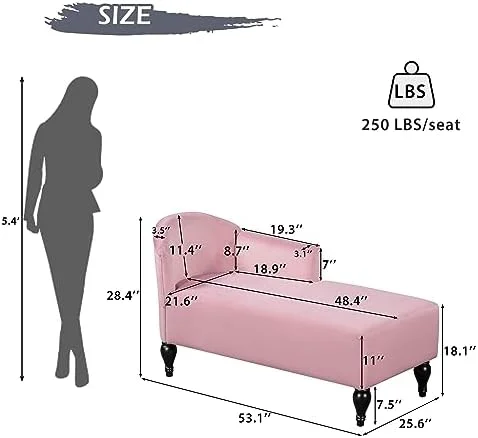 HOOMHIBIU 57.5" Mid Century Vintage Velvet Chaise Lounge Indoor  Modern Tufted Upholstery Lounge Sleeper Chair with Wood Legs Multi-Purpose Sofa for Living Room/Bedroom/Apartment/Offi