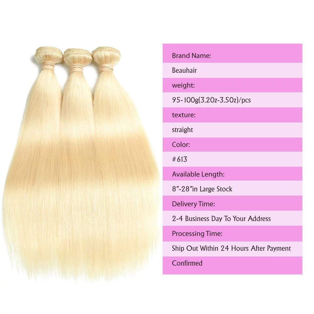 Brazilian Hair Bundles 613 Bundles Human Hair Blonde Bundles Remy Human Hair Bundles Straight 3 Pcs 22”22”22” 100gram/Pc