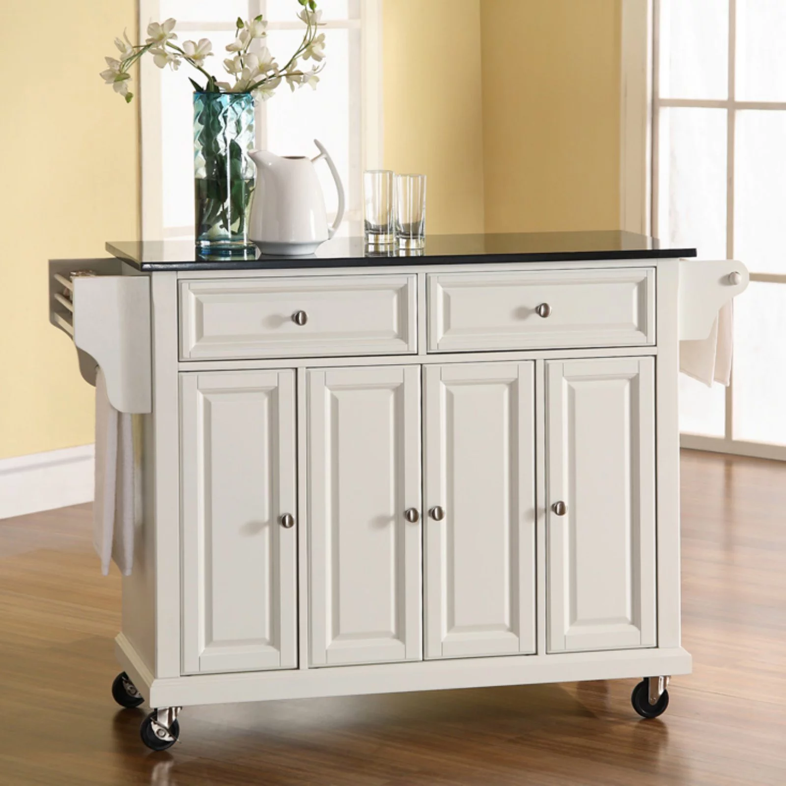 Crosley Furniture Wood/Solid Granite Kitchen Cart in White/Black