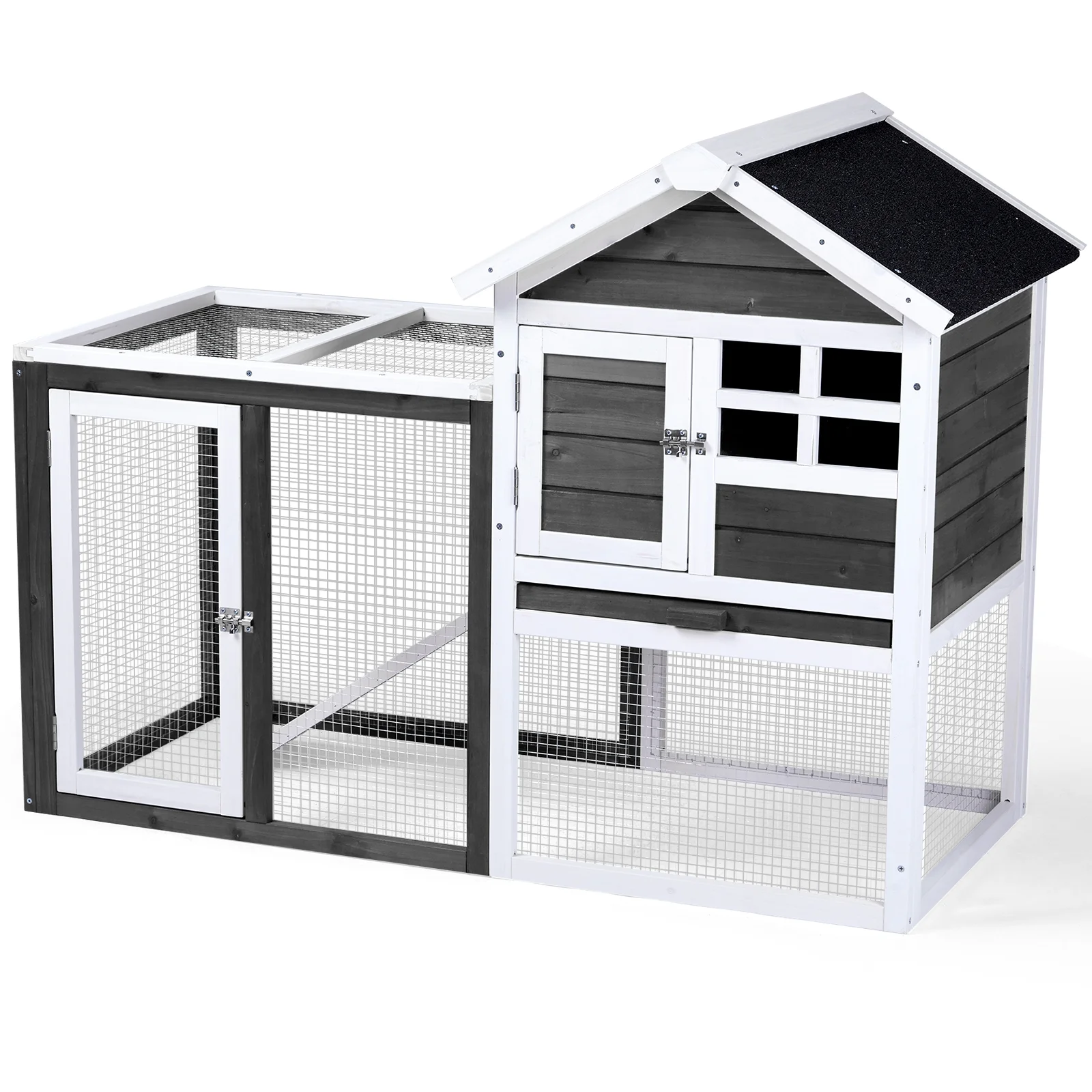48“*24.8*35” House Model with Run Ladder Gray Fir Wooden Chicken Rabbit Cage with Removable Upper Tray