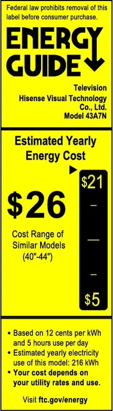 Hisense 43-Inch Class A7 Series Dolby Vision HDR 4K UHD Google Smart TV (43A7N)