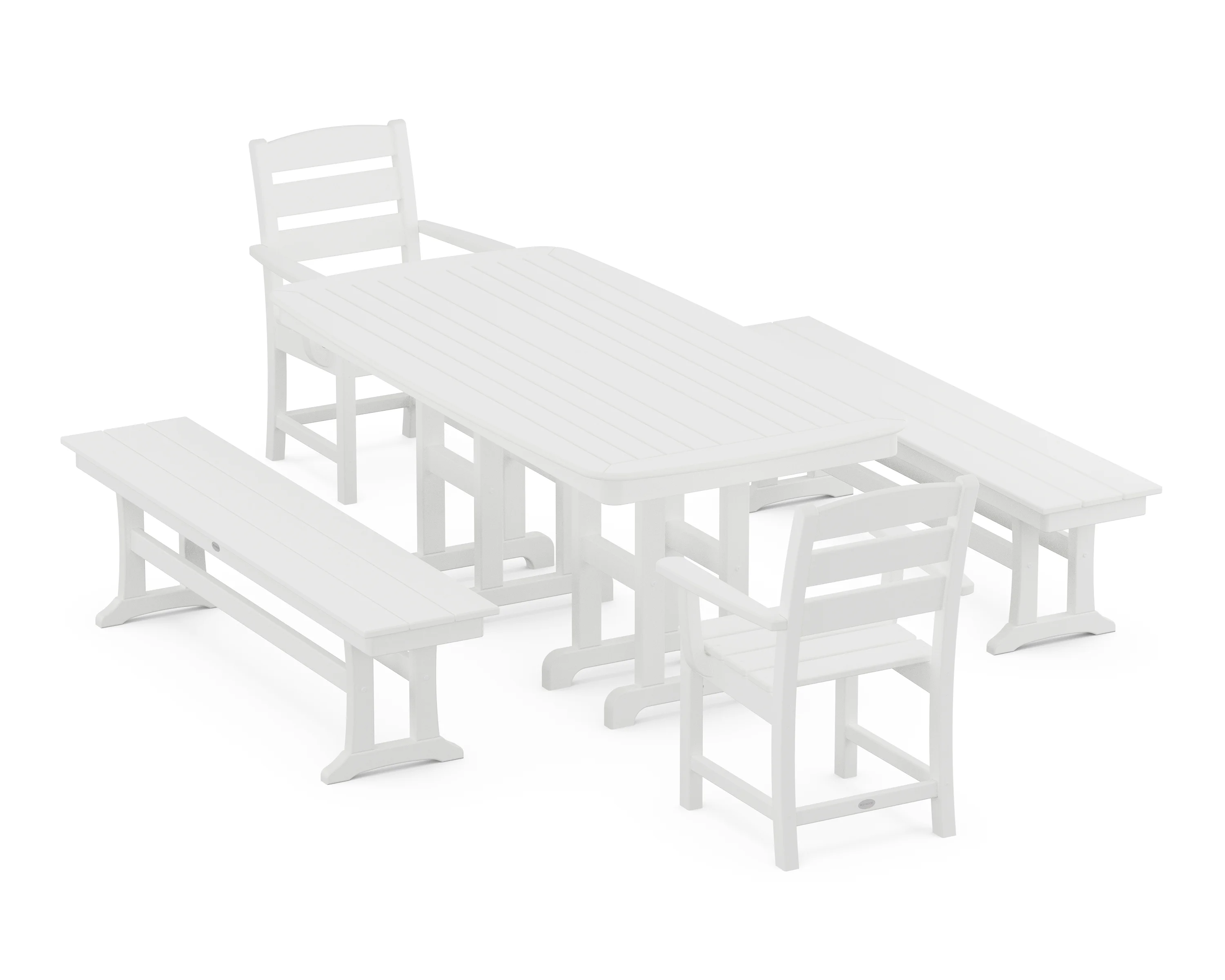 POLYWOOD Lakeside 5-Piece Dining Set with Benches in White
