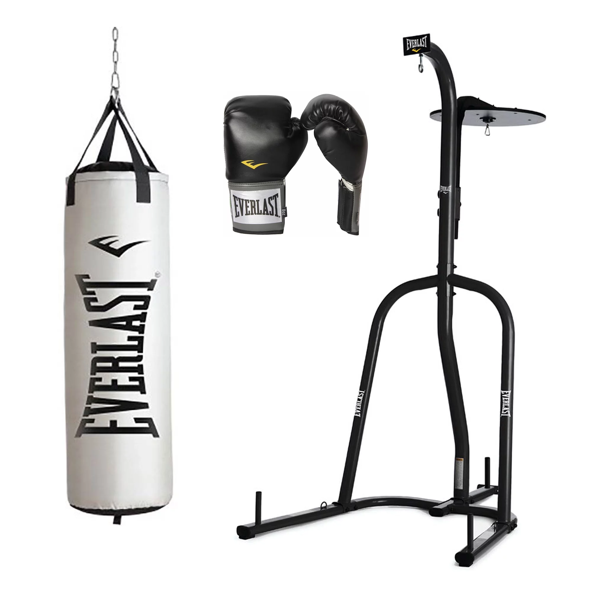 Everlast Dual Bag Stand, NevaTear 70 Pound Punching Bag, & 16 Ounce Gloves