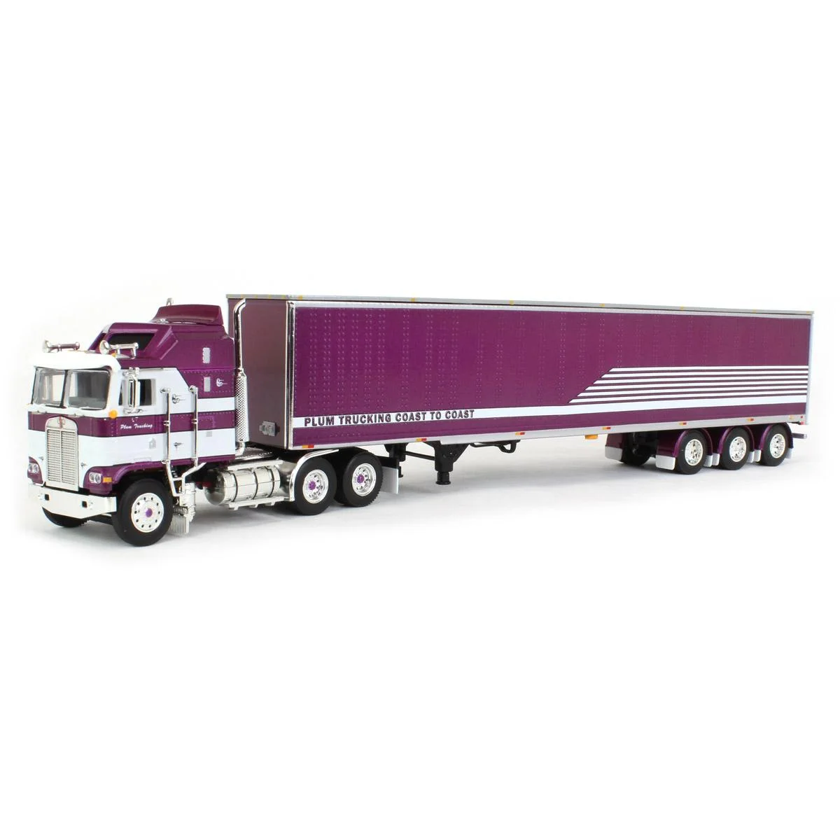 First Gear DCP 1/64 Purple & White Kenworth K100 COE Aerodyne w/ 53' Tri-axle Reefer, Plum Trucking 60-1355