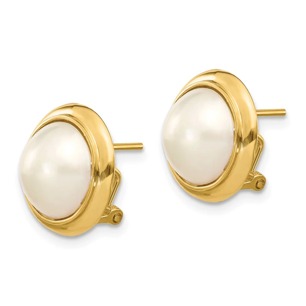 14k 10-11mm White Freshwater Cultured Mabe Pearl Omega Back Earrings QXMP85