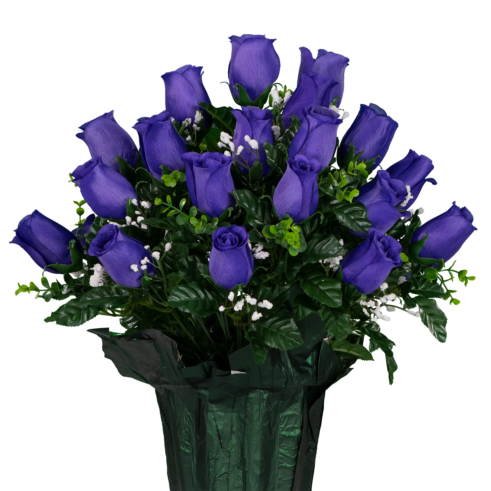 Sympathy Silks Artificial Flowers Indoor and Outdoor Purple Rose Buds Pot 18