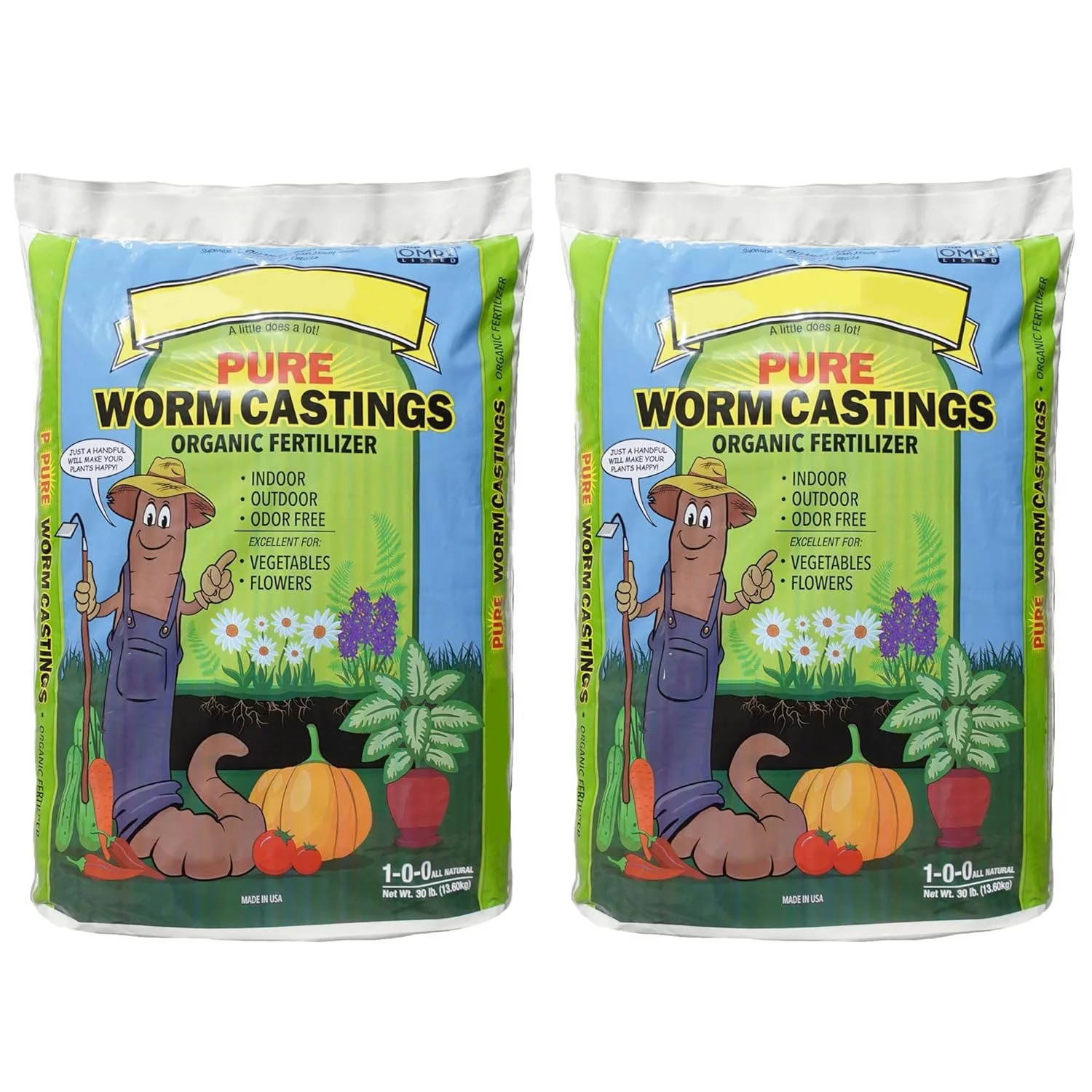 100% Pure Organic Worm Castings Fertilizer, 30-Pounds (2 Pack) - Improves Soil Fertility and Aeration for Houseplants, Vegetables, Gardens, and More – OMRI-Listed and Mineral-Dense