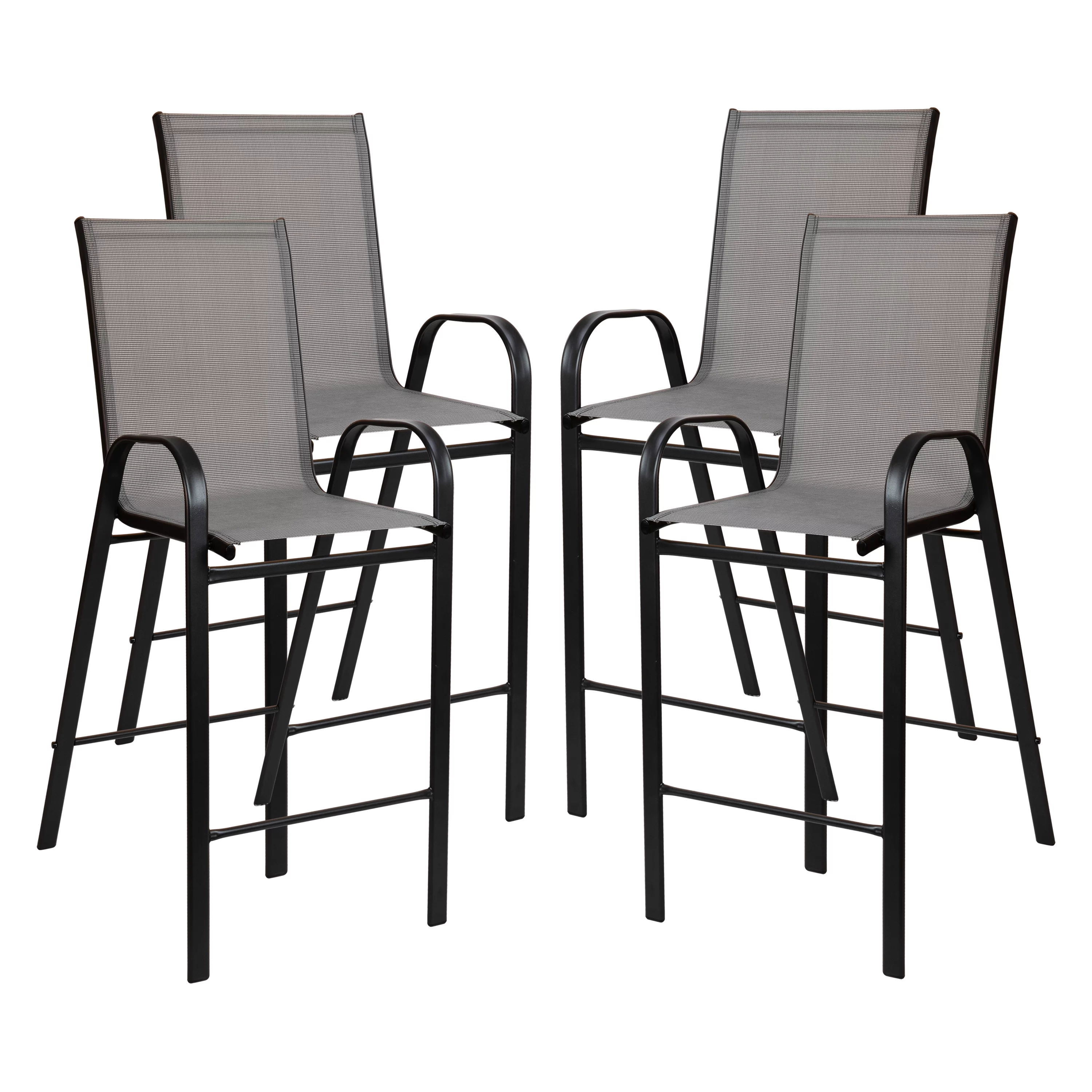 Flash Furniture 4 Pack Brazos Series Gray Outdoor Barstools with Flex Comfort Material and Metal Frame