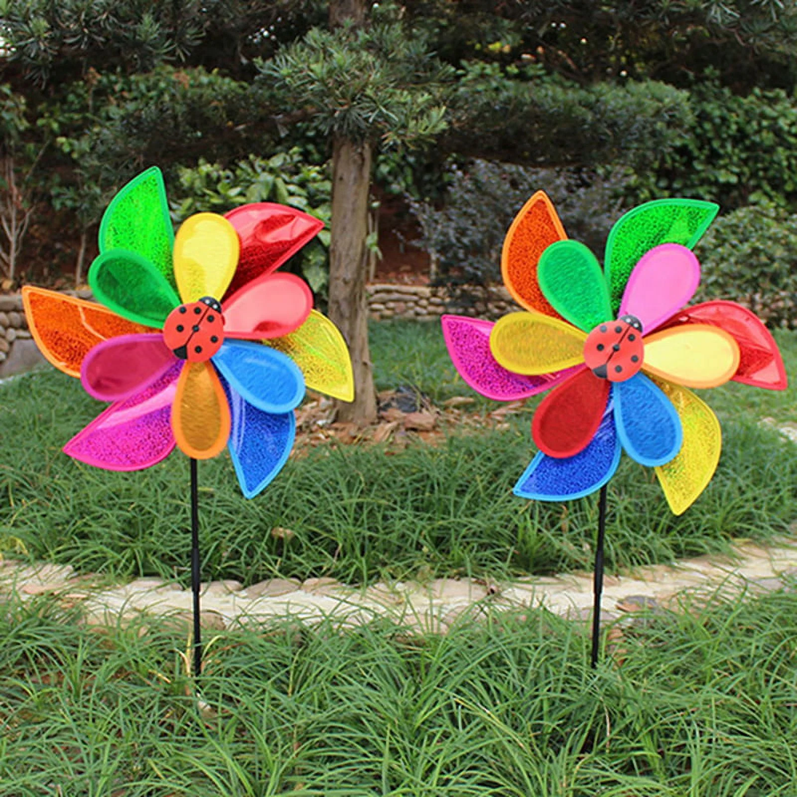 Double Layer Ladybug Windmill Wind Spinner Pinwheel Home Garden Yard Decoration