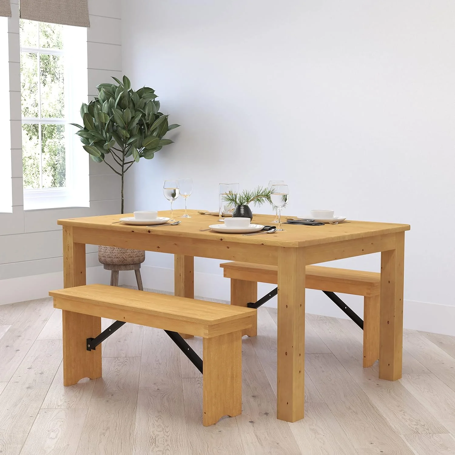 Light Natural Solid Wood Dining Table, Kitchen Table With Square Legs, Farmhouse Dining Table, 38