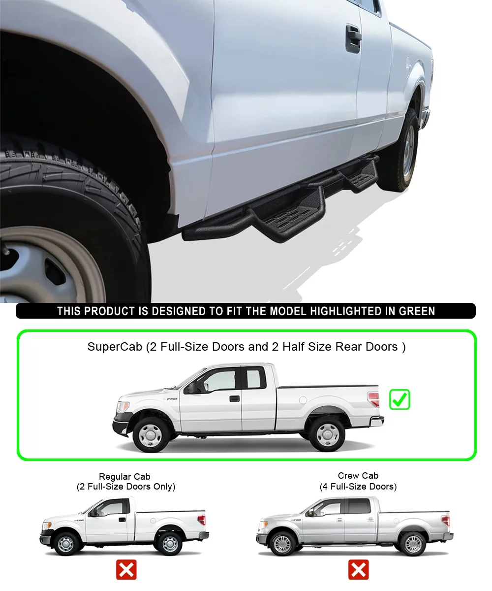 APS Black 6 Inches Tubular Drop Down Style Nerf Bars Running Boards Compatible with Ford F150 2004-2014 Super Cab (Exclude Heritage Edition)