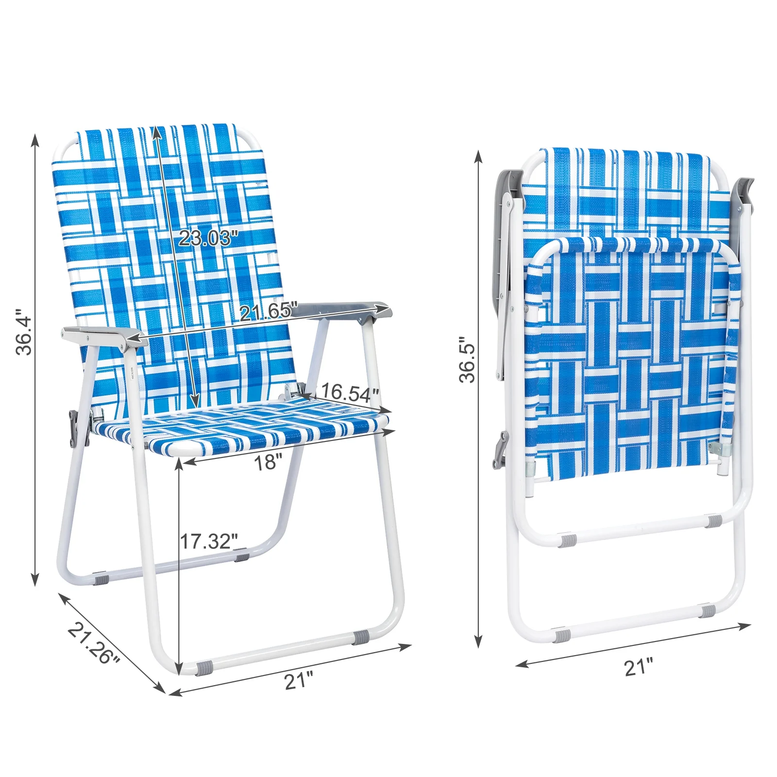 Patio Lawn Folding Beach Chairs Set of 2 Blue & White Strip