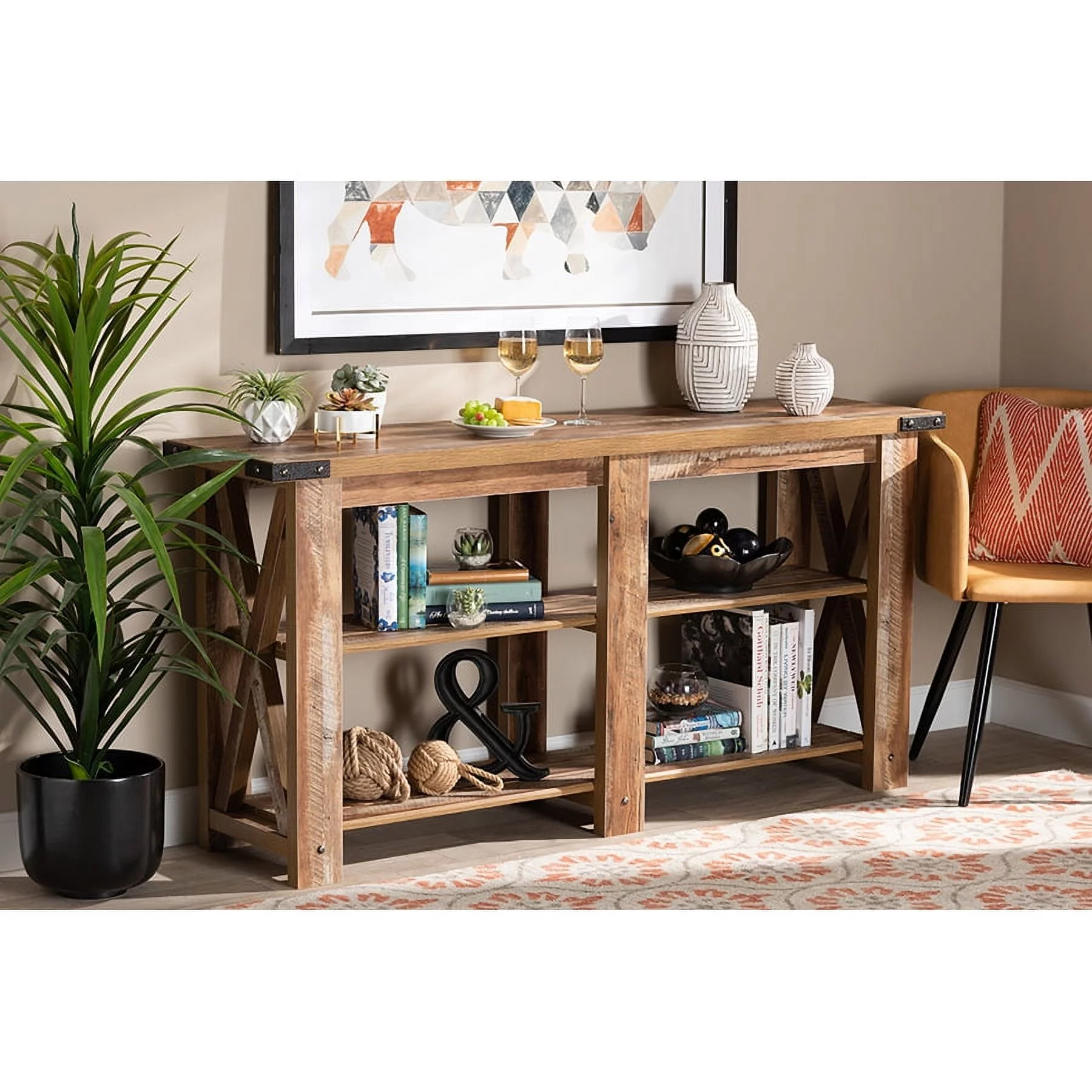 Baxton Studio Angelo Modern and Contemporary Rustic Oak Brown Finished Wood Console Table