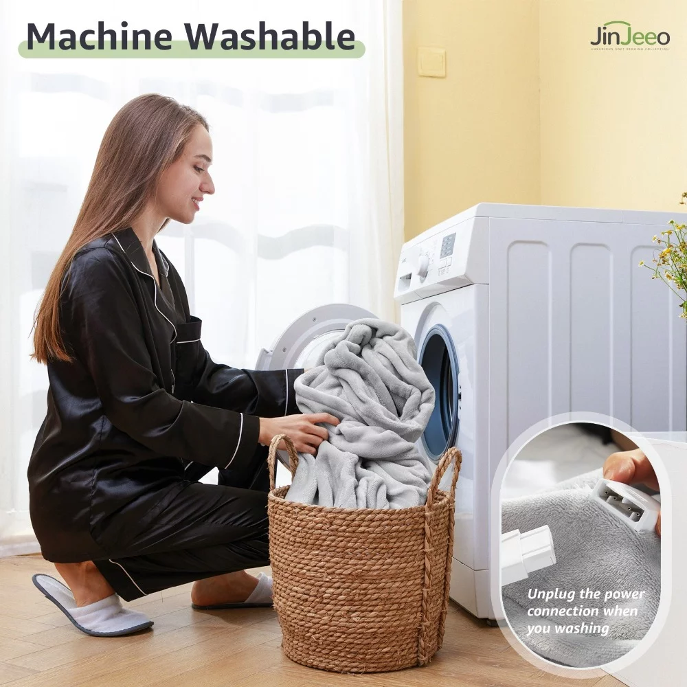 JUSTLET Gray Electric Heated Blanket Throw 6 Temperature Settings Safe Auto-off, 50