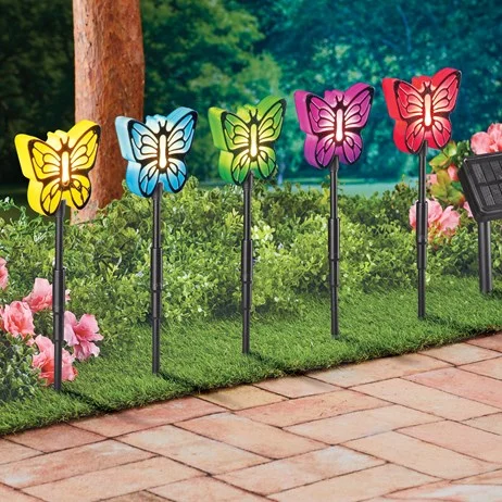 Set of 5 Colorful Solar Butterfly Pathlight Stakes