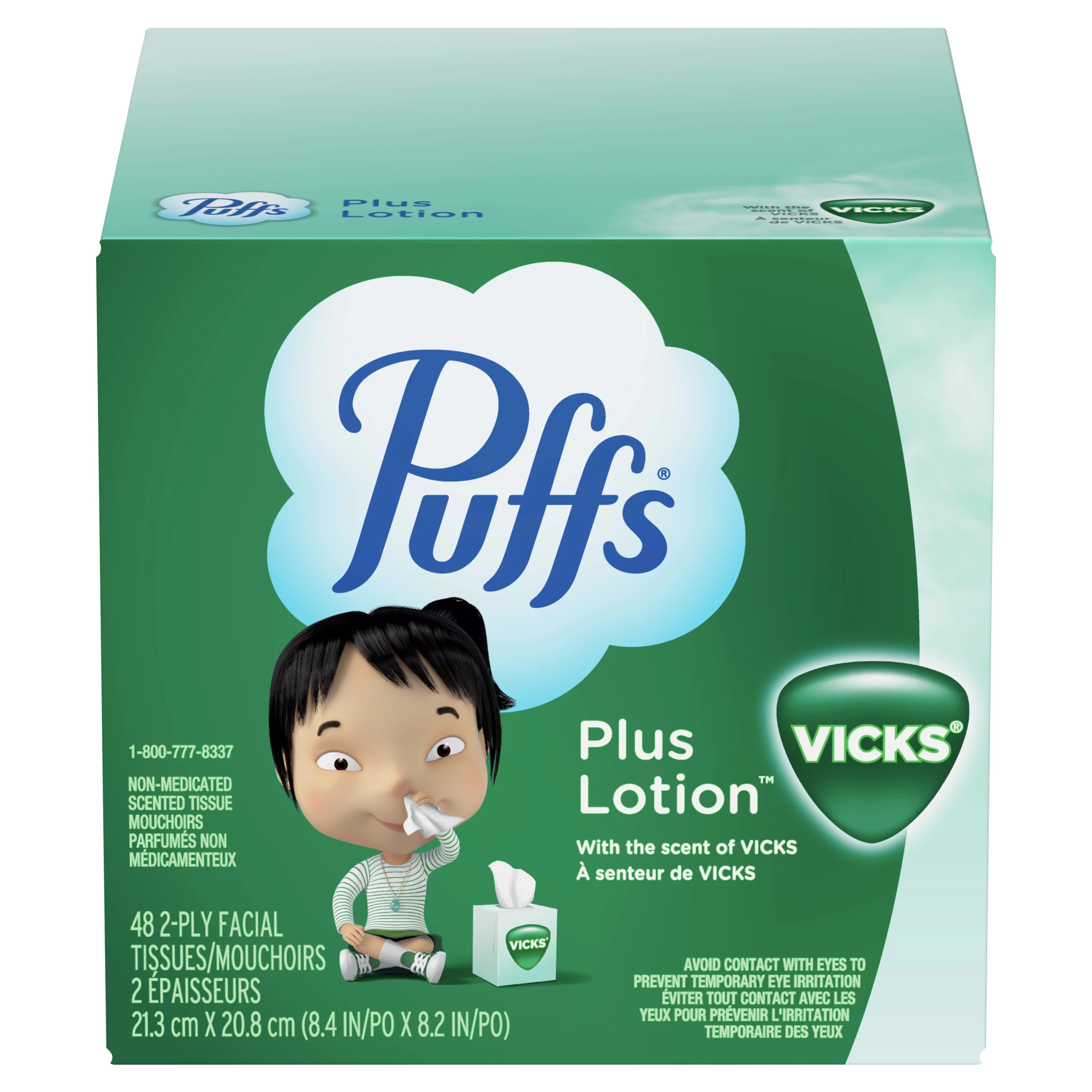 Puffs Plus Lotion with the Scent of Vick's Facial Tissues, 1 Cube, 48 Paper Tissues per Cube