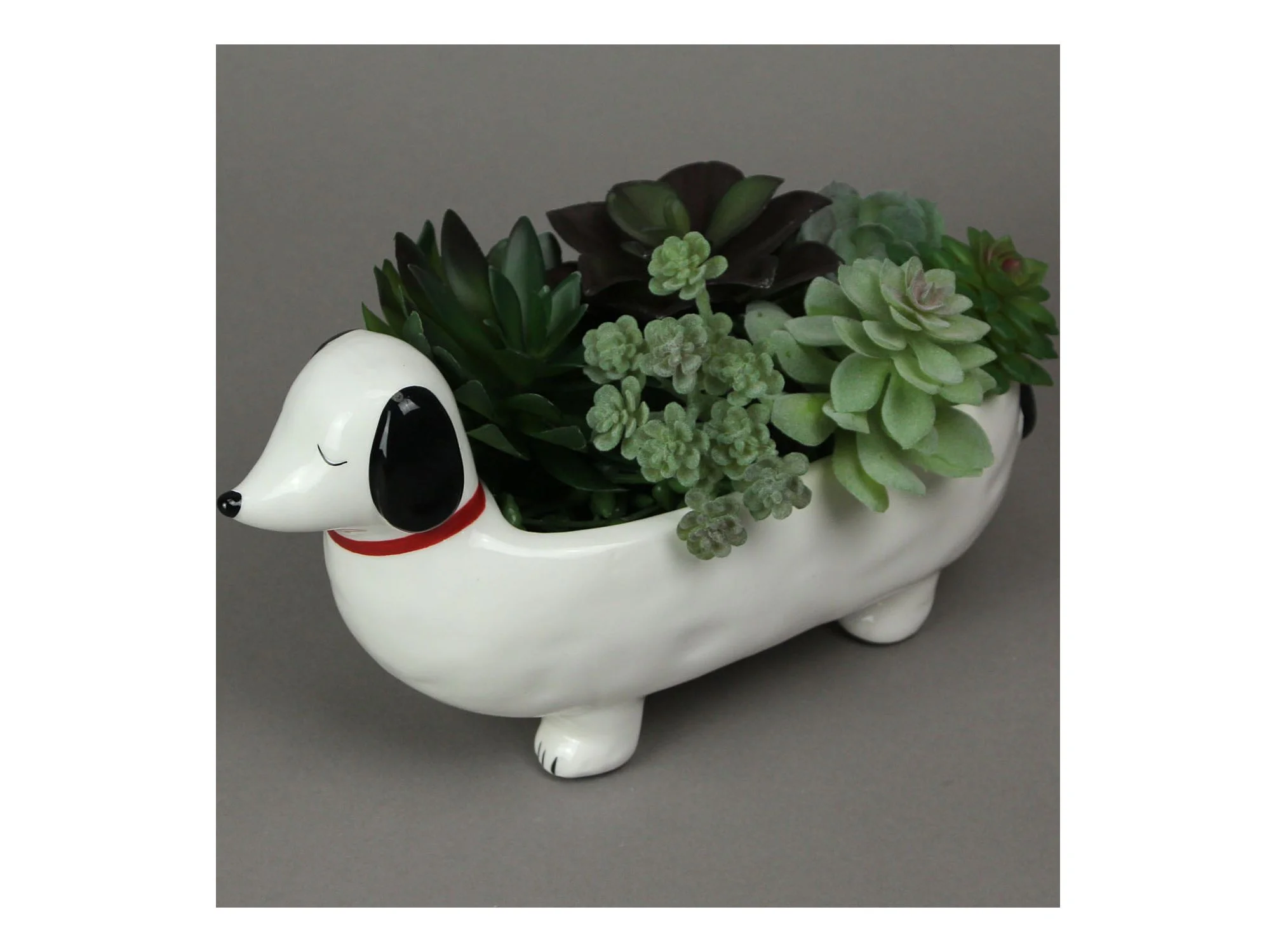 Transpac Adorable Happy Dachshund Dog White Ceramic Planter 10.75 inches Long