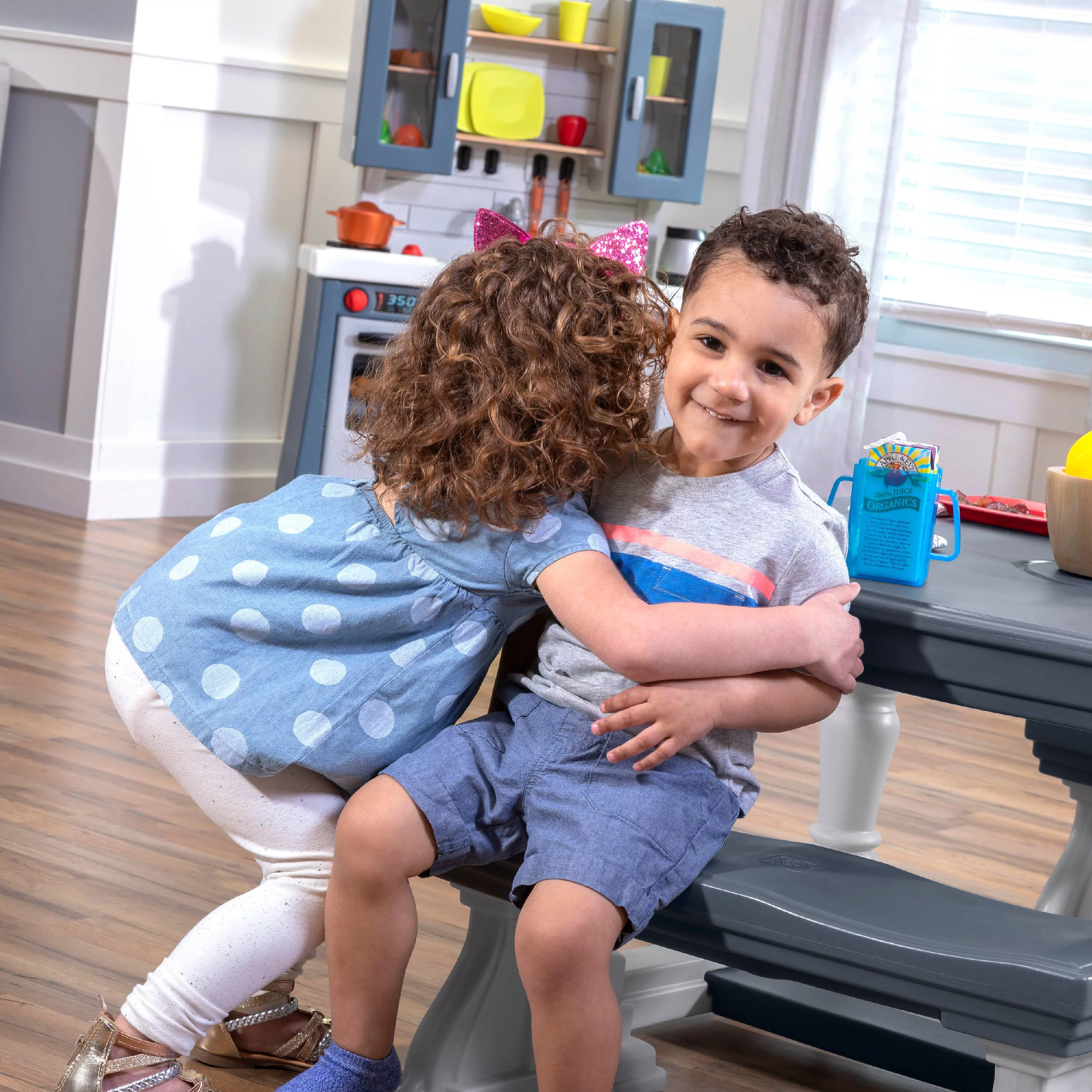 Step2 3-Piece Gray Farmhouse Table And Bench Set Seats Four Children