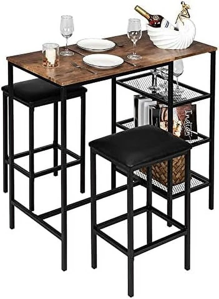 TJUNBOLIFE 3 Piece  Table and Chairs Set Small Kitchen Table Set for 2 Counter Height Table with Shelves for Kitchen  Living Room 41.6" L X 18.9" W X 36.2" H