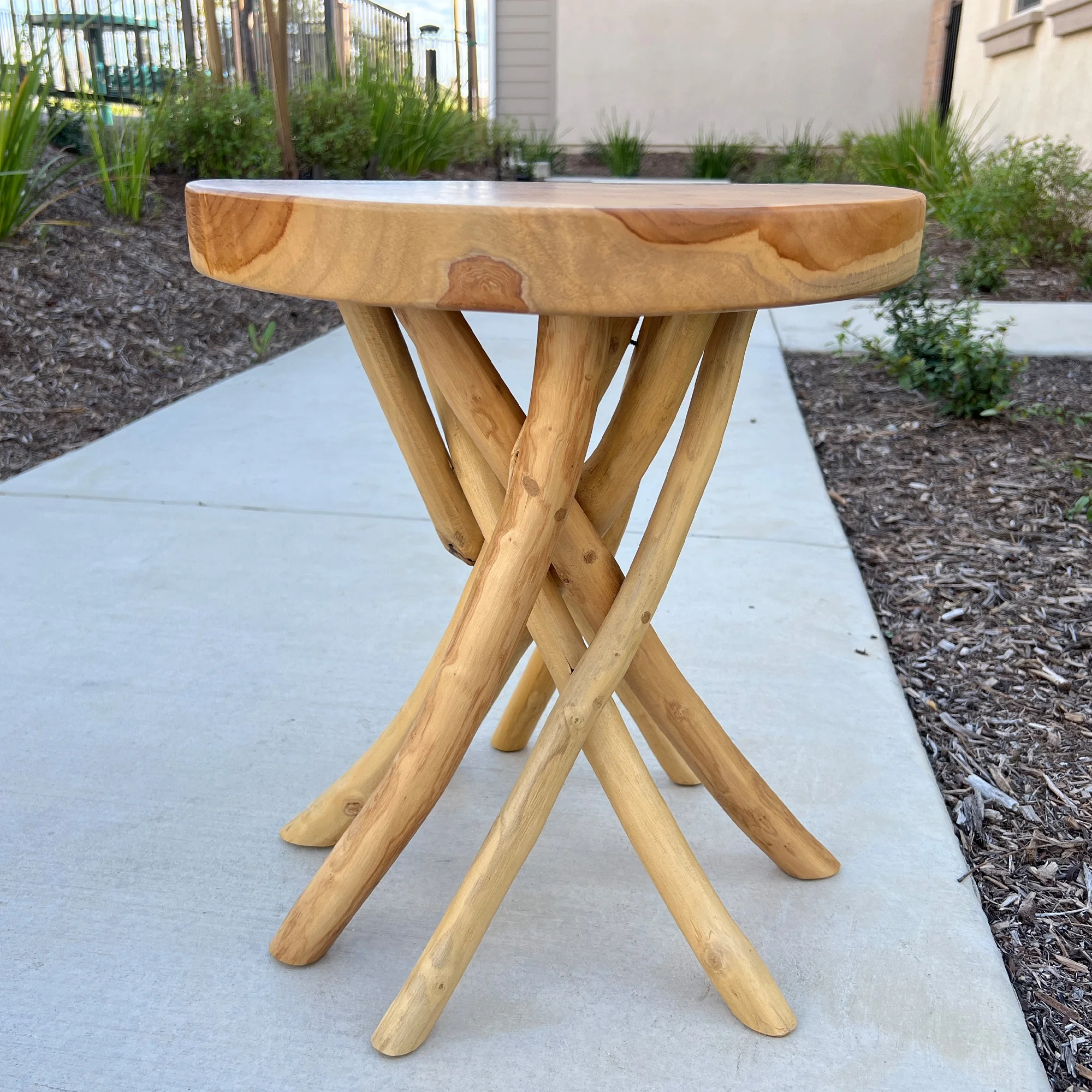 Greenage Natural Edge Teak Branch End Table, Live Edge Wood Side Table, Nightstand, Plant Stand, 15.7x15.7x17.7 inches