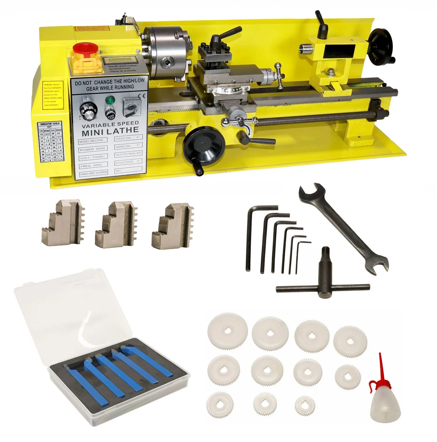 Erie Tools 7x14 Mini Metal Bench Top Variable Speed Lathe and Carbide Cutter Kit