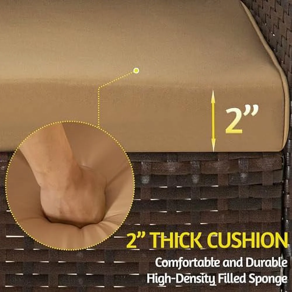 xrboomlife 4 Piece Outdoor  Set  Patio Wicker Sectional Sofa with Tempered Glass Coffee Table and Cushions  Rattan Conversation Set for Garden Backyard Balcony (Gray Wicker/Beige Cushion)