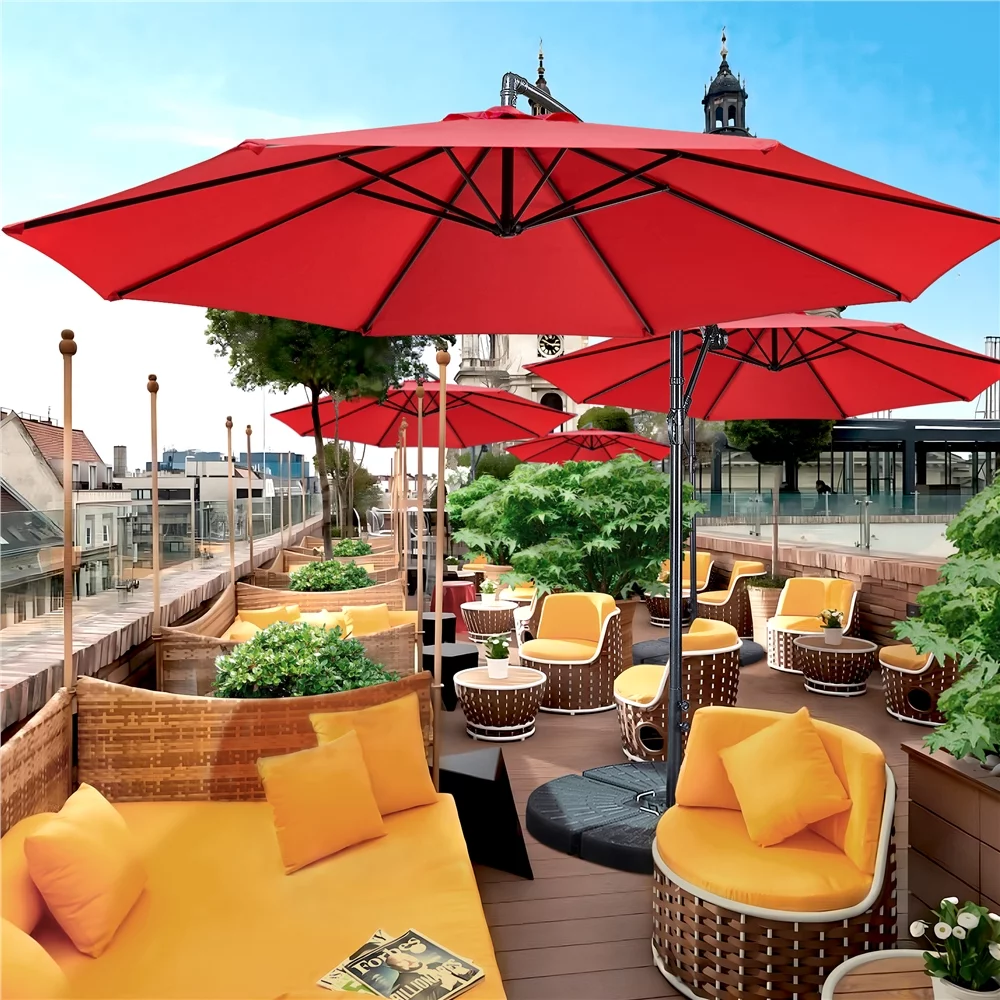 Yaheetech 10 Ft Patio Offset Umbrella with 4-Piece Fillable Patio Umbrella Base Stand for Garden, Red