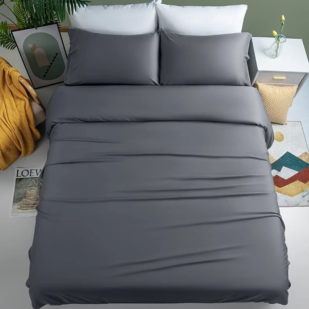 XIANMM 100% Cooling Bamboo_ Sheets Set- King Size 1800 Thread Count Soft Bed Sheets,16 Inch Deep Pocket,Breathable,Comfortable and Pilling Resistant -4PC(King,Dark Grey)