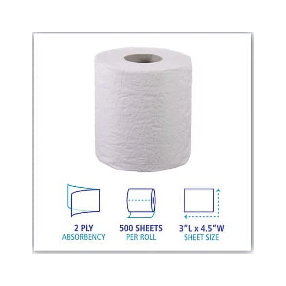 Boardwalk, Two-Ply Toilet Tissue Septic Safe, White, 4.5 x 3, 500 Sheets/Roll, 96 Rolls/Carton, Tissue Paper