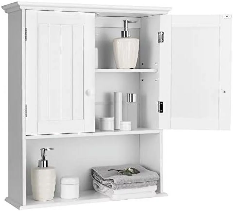 GVJMTKP Wall Mounted Bathroom Cabinet  Over The Toilet  Cabinet w/Double Doors & Adjustable   Wood Hanging Medicine Cabinet for Living Room  Entryway  Kitchen (Gray)