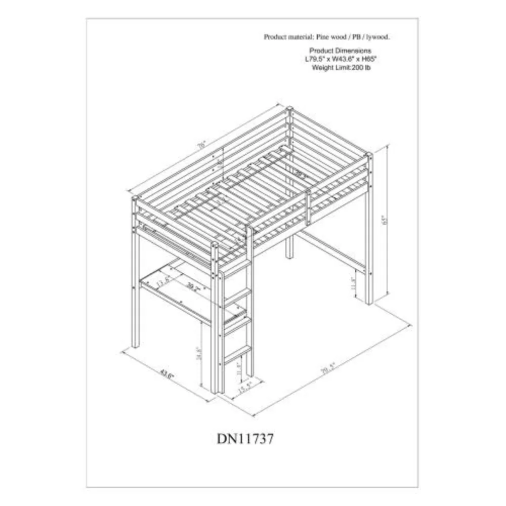 Twin Loft Bed with built-in desk,White