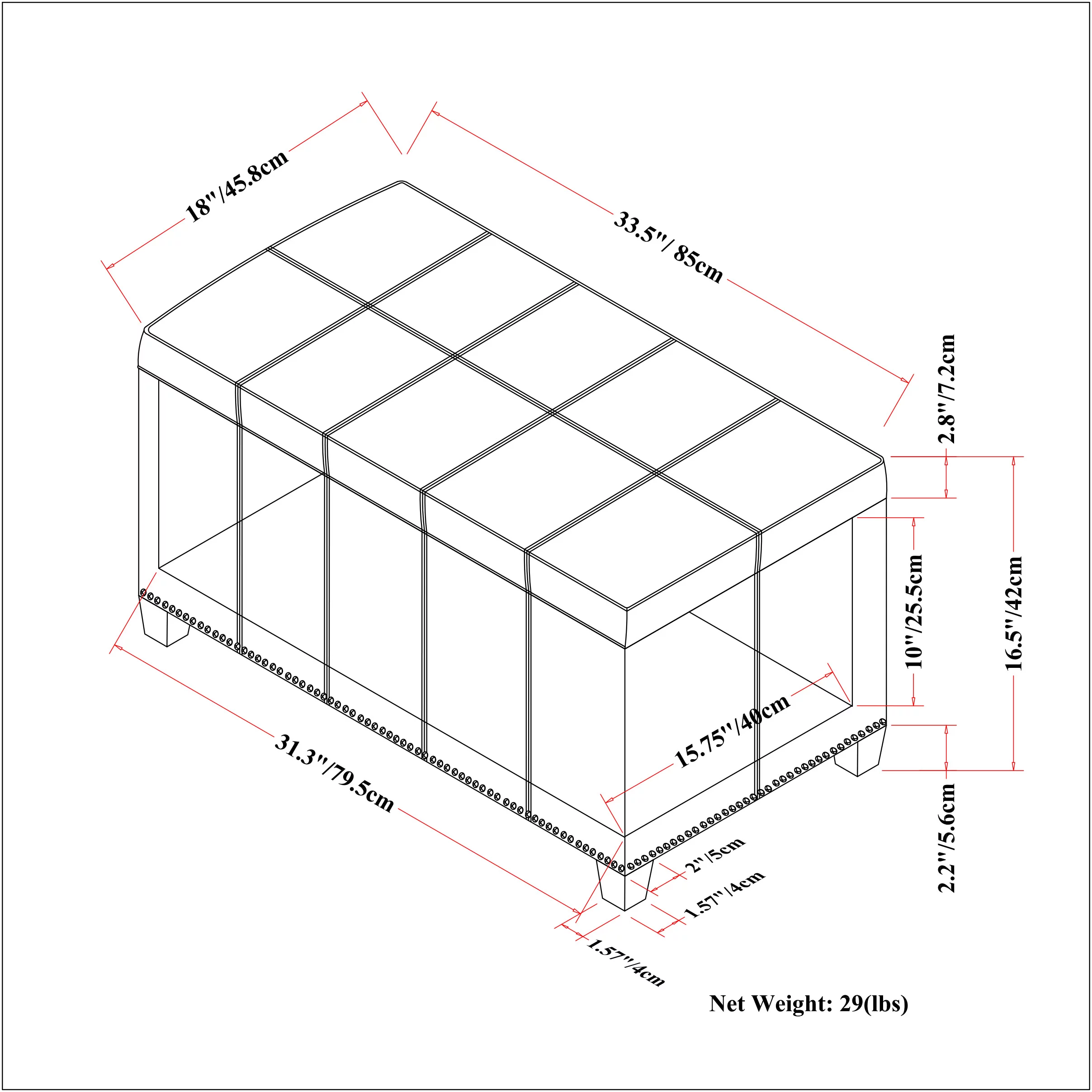 Simpli Home Amelia 34 inch Wide Transitional Rectangle Storage Ottoman Bench in Slate Grey Linen Look Fabric