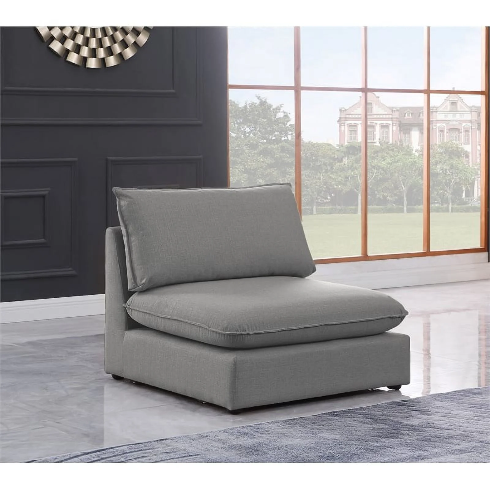 Meridian Furniture Mackenzie Grey Durable Linen Textured Armless