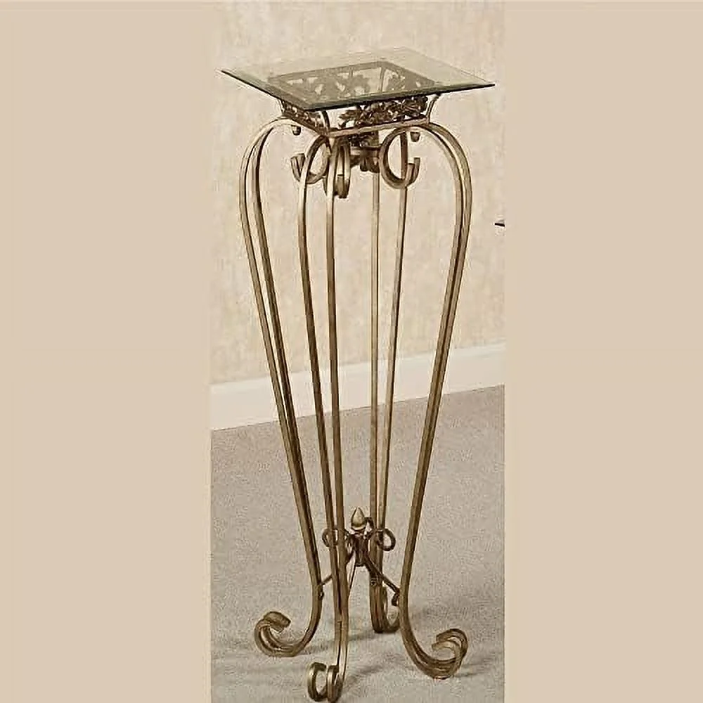 NTTBOBOEC Chalcedony Metal Scroll Pedestal Table - Beveled Glass - Antique Gold - Made of Iron - Square Shaped Top - Elegant Style - Accent  for Bedroom  Living Room  Desk