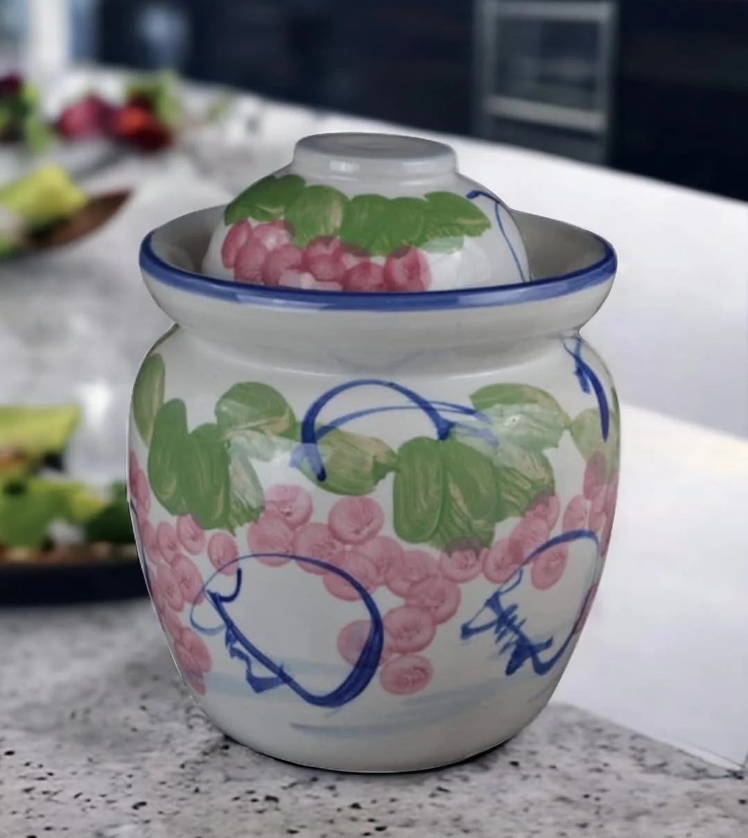 Medium Porcelain Pickling Jar 3 Liter With 2 Lids Fermenting Pickling Kimchi Crock Grape Jingdezhen Chinese Korean (, 10.5