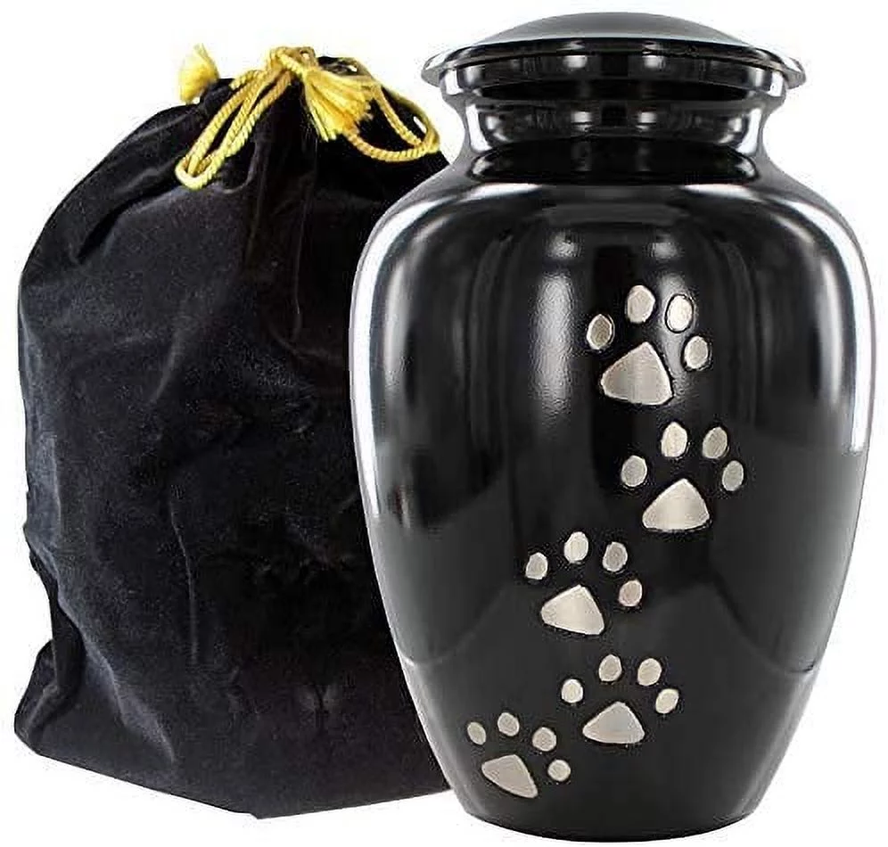Trupoint Memorials Large Black Pet Cremation Urn for Animals - for Dogs and Cats up to 122 Pounds, with Velvet Bag