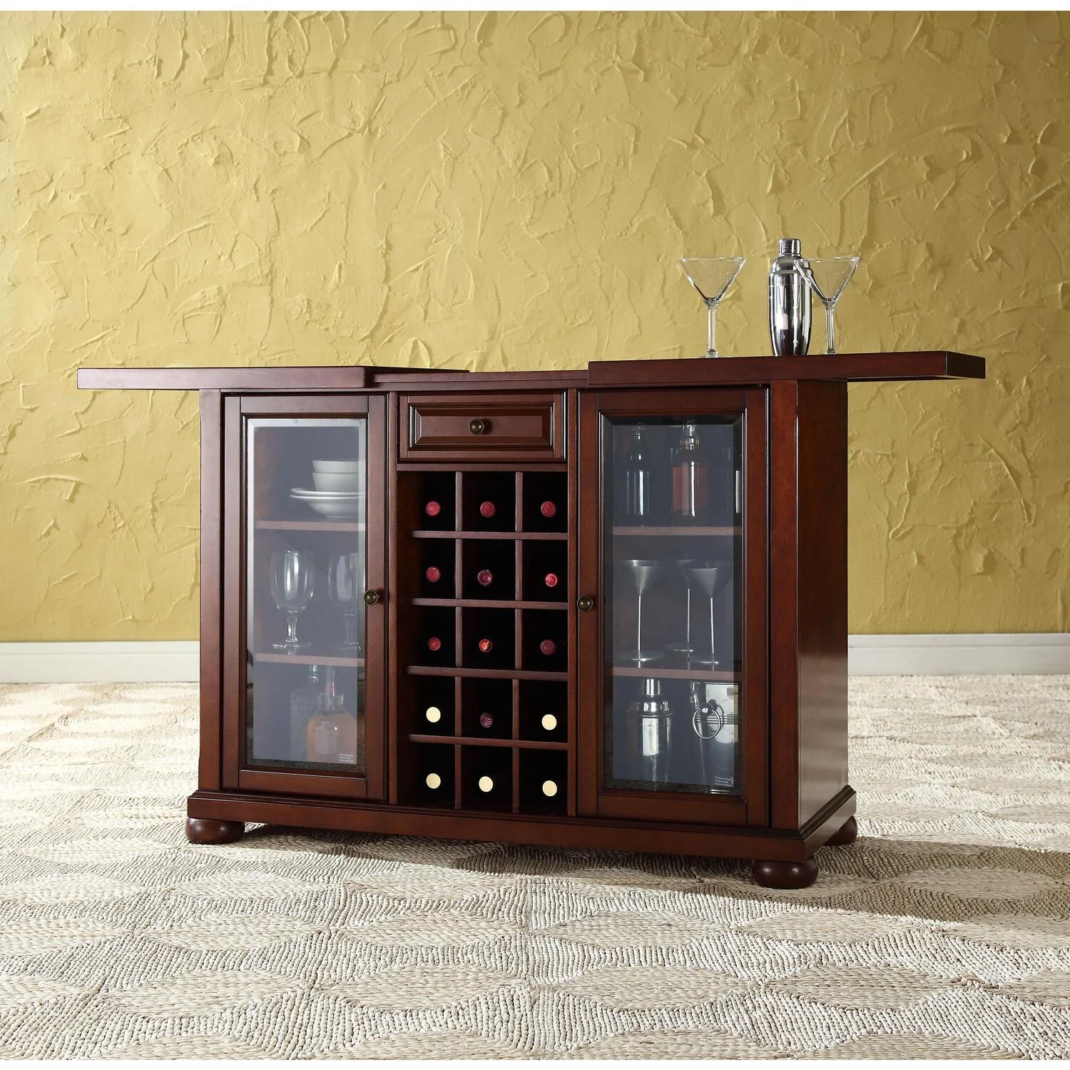 HomeStock Artistic Accomplishment Sliding Top Bar Cabinet Mahogany