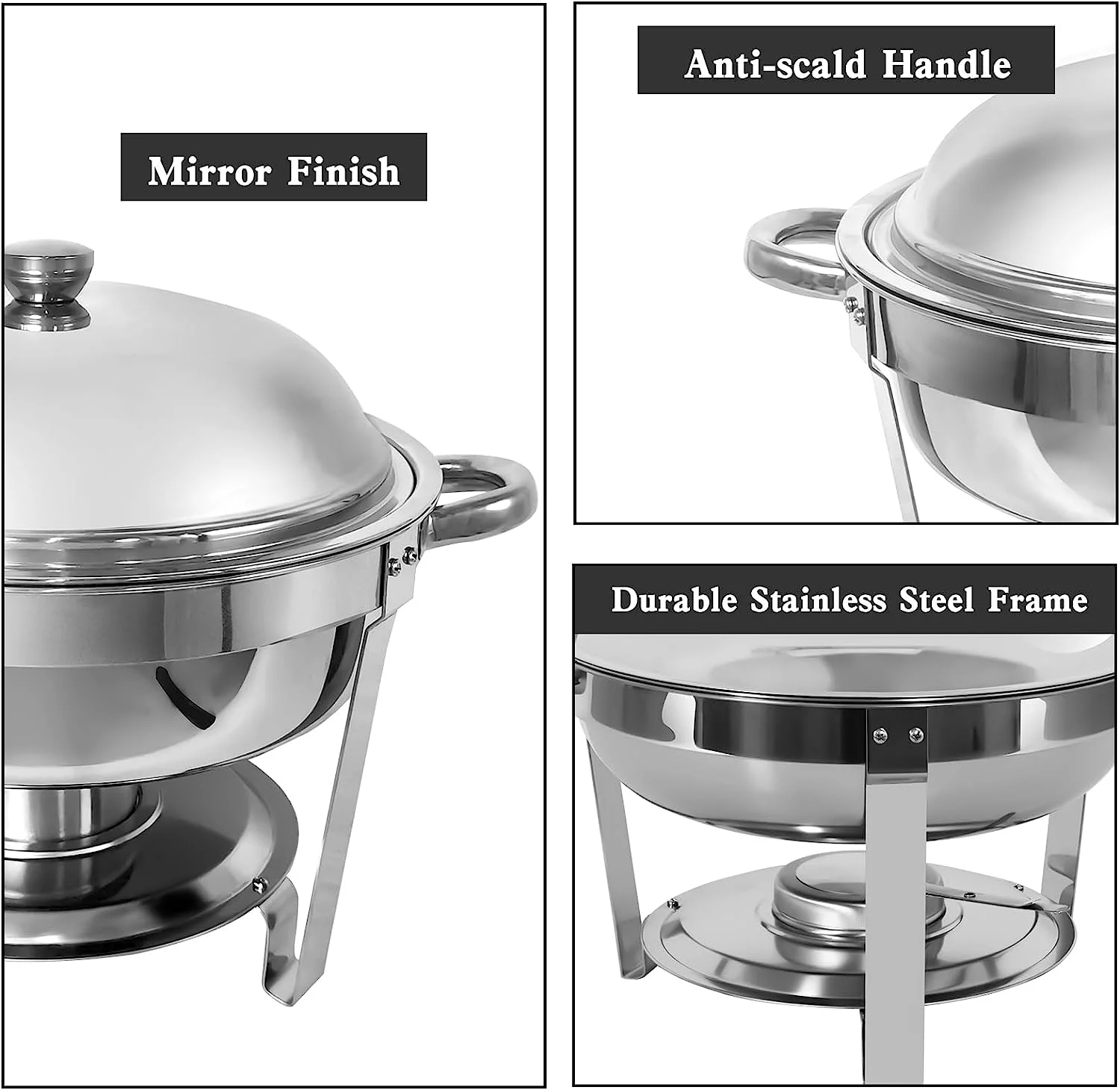 Jacgood 6 Qt Chafing Dish Buffet Set,4 pack Stainless Steel Round Chafers and Buffet Warmers Sets with Food and Water Trays for Catering