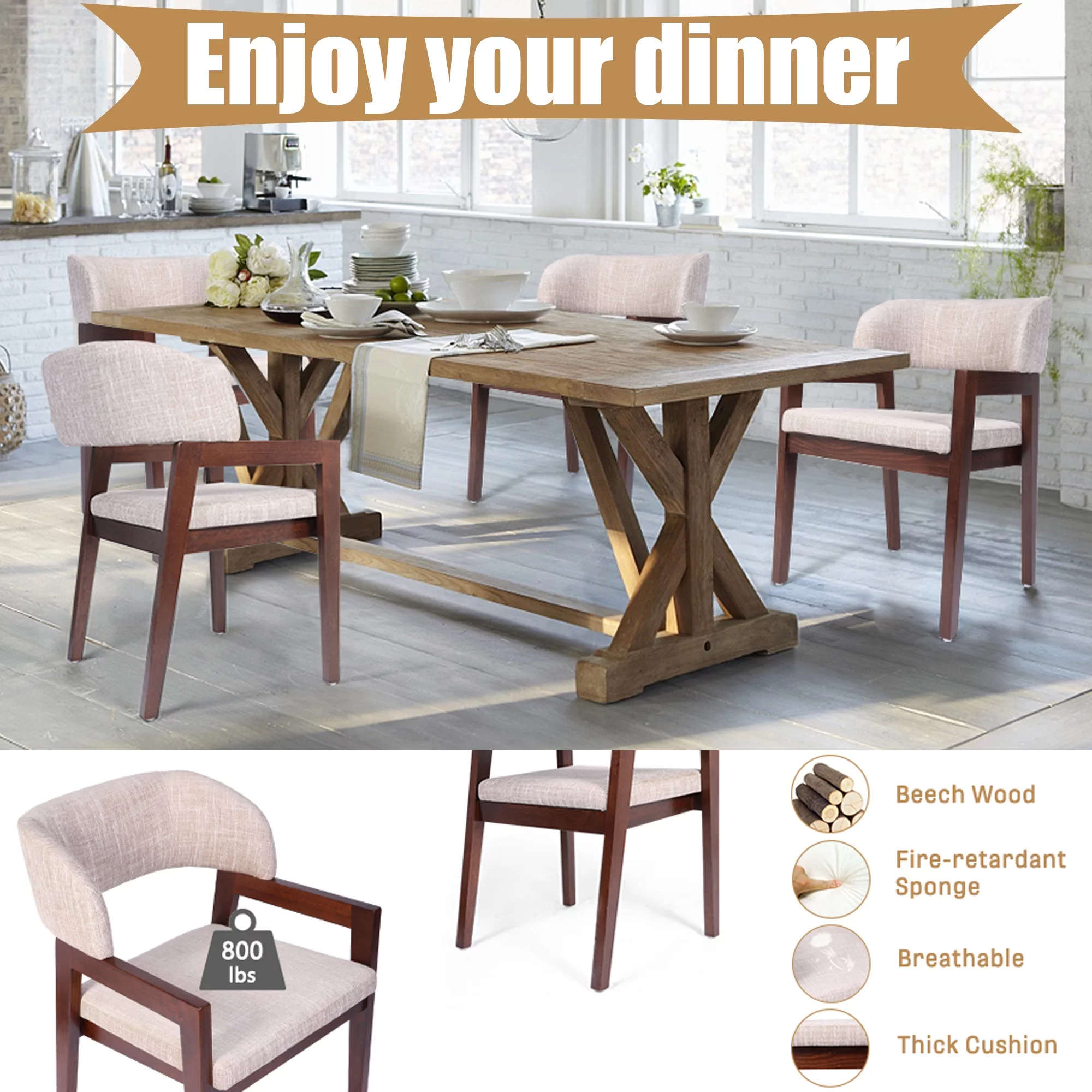 KARMAS PRODUCT 2-pack Mid Century Modern Accent Chairs Wood Frame Upholstered Armchair for Living Dining Room Kitchen Bedroom Retro Walnut Comfy Chair, No assembly required