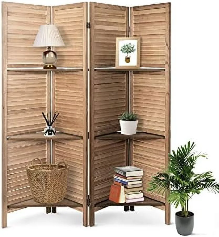 NLIBOOMLife 6 Panel Room Divider with Shelves Fully Assembled 5.6Ft Folding Privacy Screens Wooden Room Dividers and Room Separator for Home Bedroom  Dark Brown