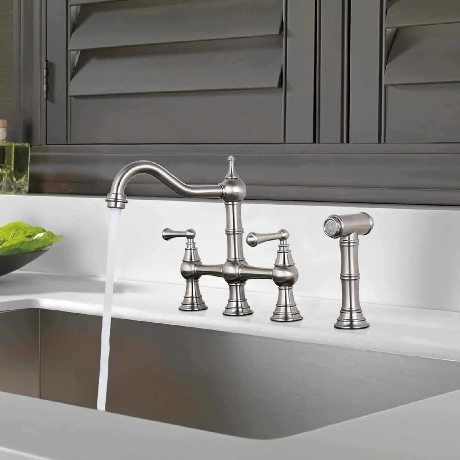 23115A1RB-OS WOWOW Kitchen Faucet with Sprayer, Bridge Kitchen Faucet 2 Handle with Side Sprayer Oil Rubbed Bronze