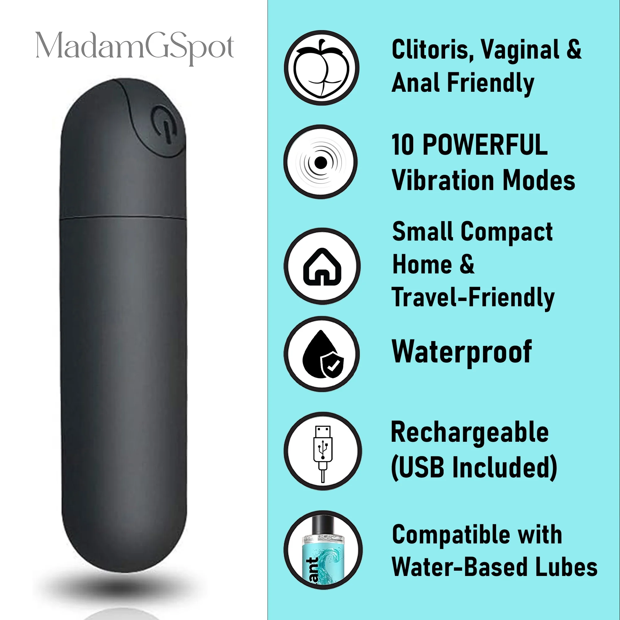 MadamGSpot 6.8oz Lube Suitable for Vaginal, Solo or Anal Play, Natural Toy Cleaner, Mini Vaginal Anal Massager for Women