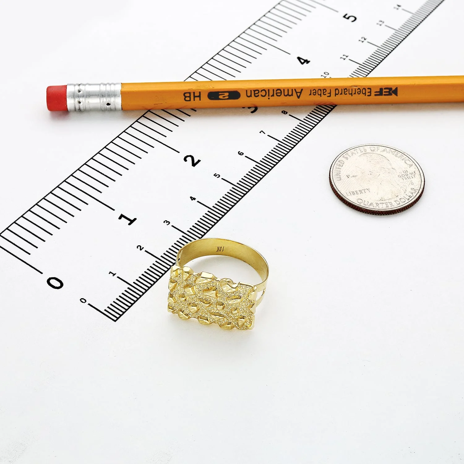 10K Yellow Gold Textured Rectangle Nugget Signet Ring