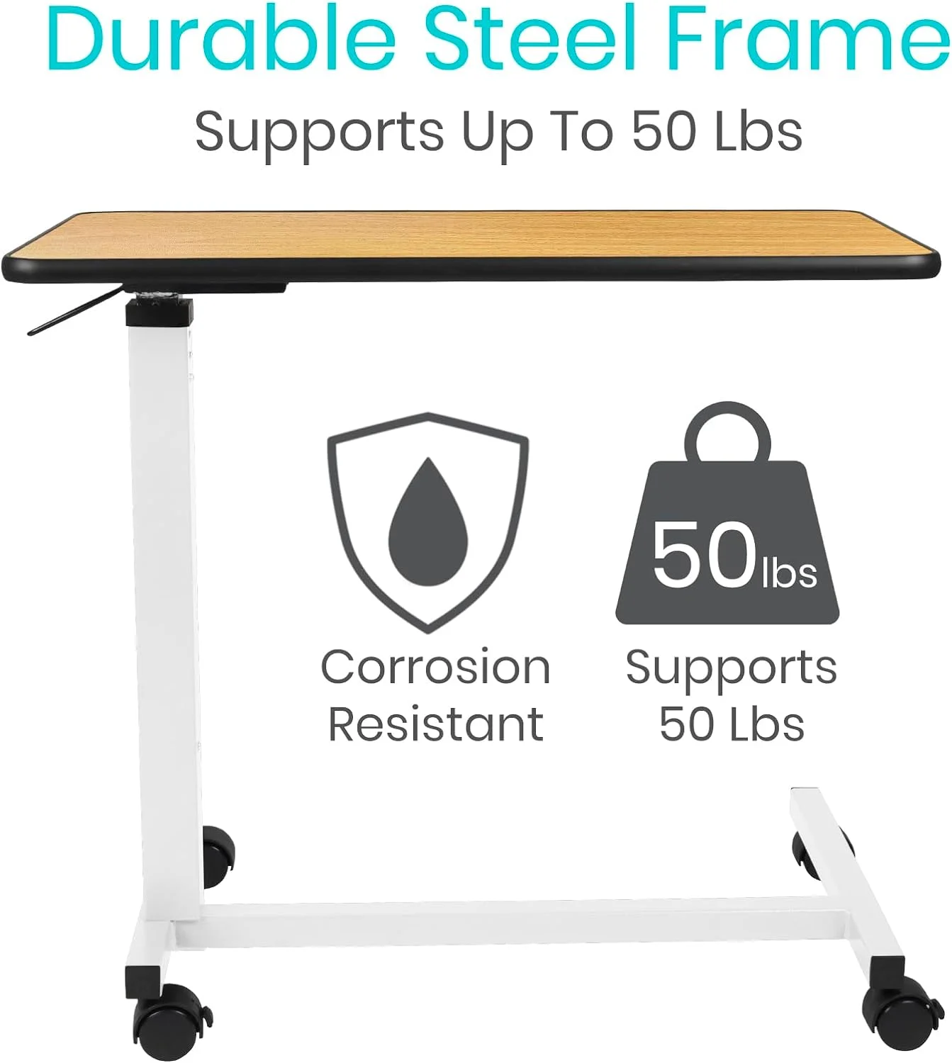 Vive Overbed Table (XL) - Hospital Bed Table - Swivel Wheel Rolling Tray - Adjustable Over Bedside Home Desk - Laptop, Reading, Eating Breakfast Cart Stand - Bedridden, Elderly (Brown)