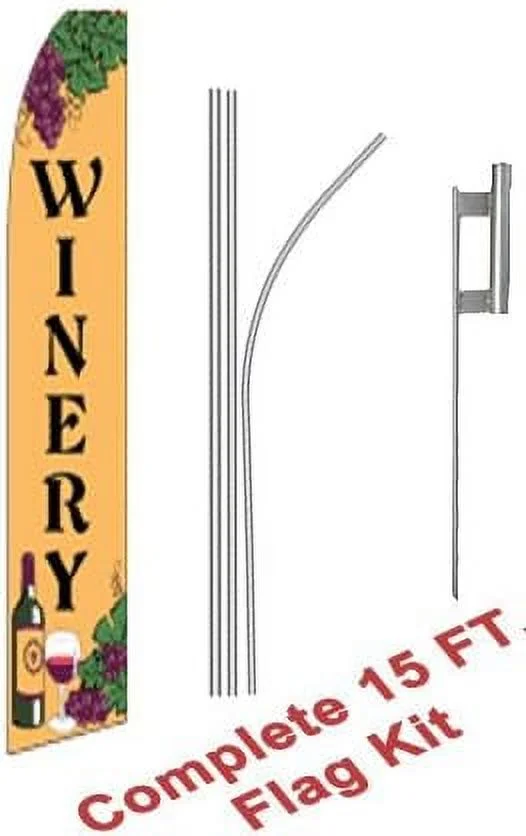 Complete Flag Kit - Includes 12' Swooper Feather Business Flag With 15-Foot Anodized Aluminum Flagpole And Ground Spike