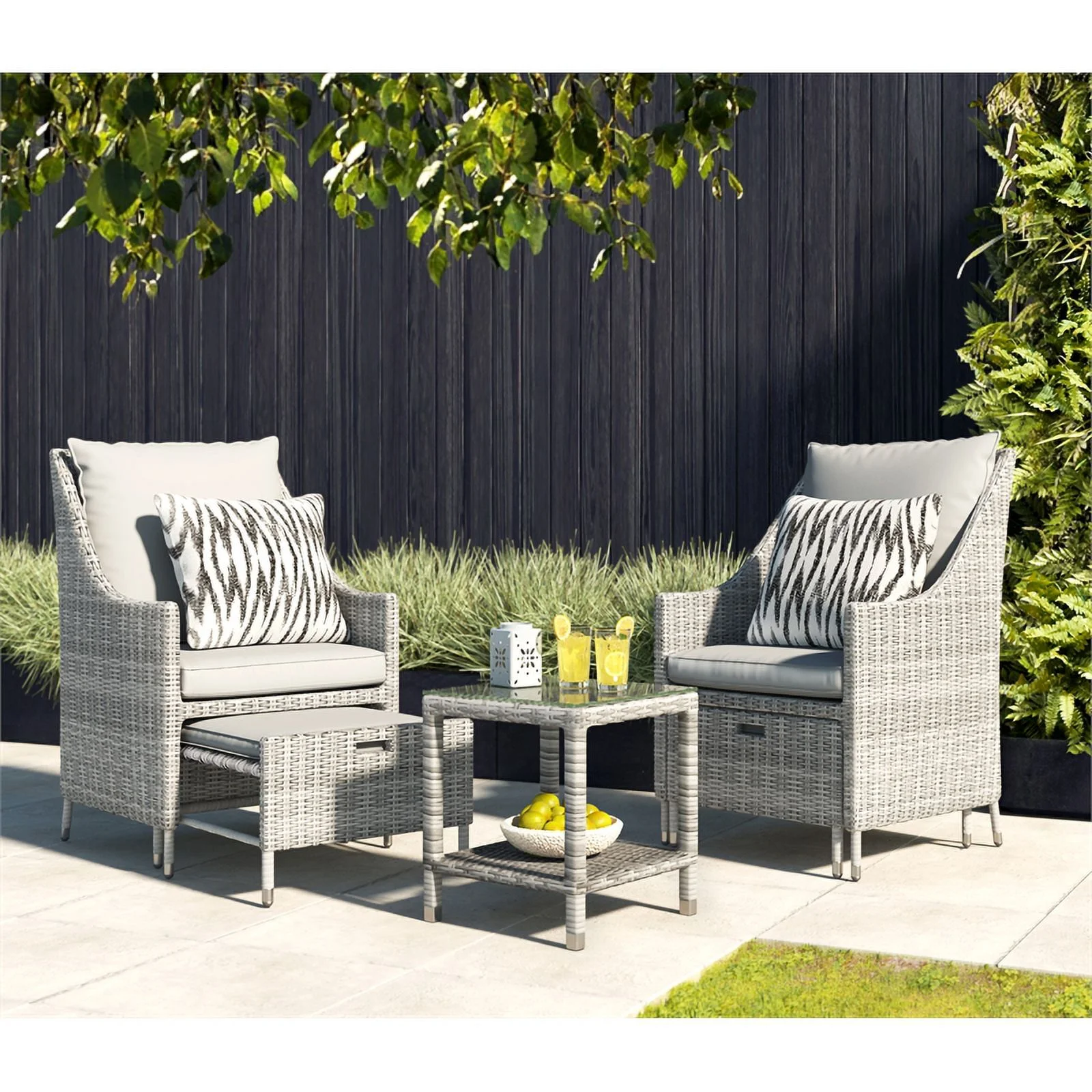 Afuera Living 5-Piece Wicker / Rattan Outdoor Seating Set in Gray